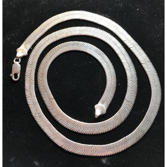 Necklace Thick Silver Vintage 925 Silver Thick 10MM 23 Inch Herringbone Chain - Picture 5 of 15